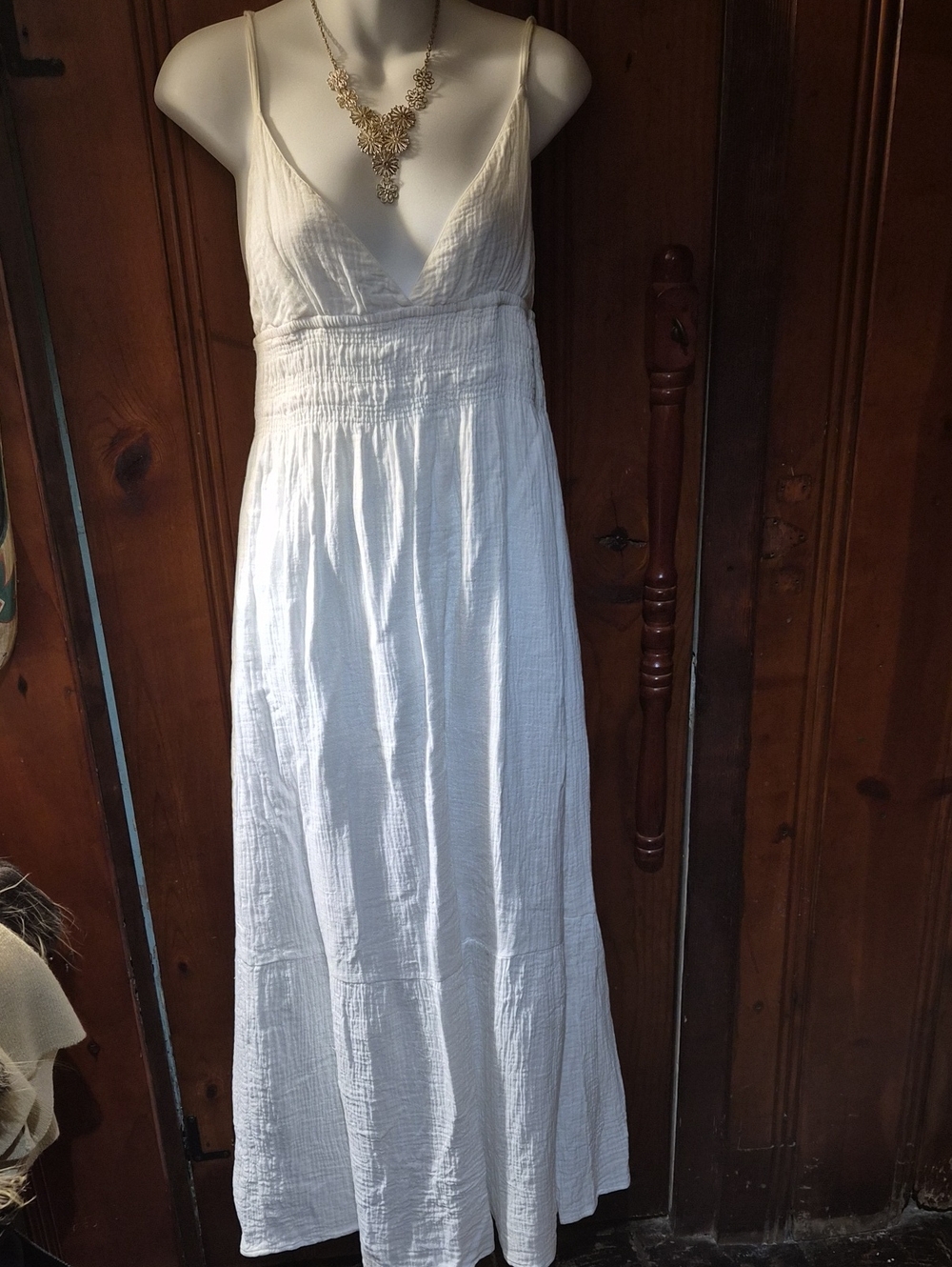 White Maxi Sundress with Smocked Waist